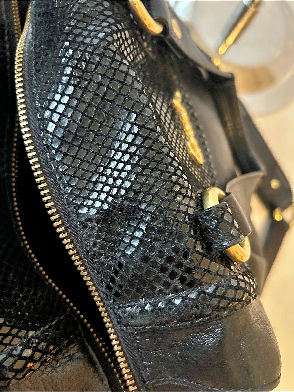 Coach Ashley Black Leather & Snake-Embossed Satchel/ Shoulder Bag Beautiful - Picture 15 of 16